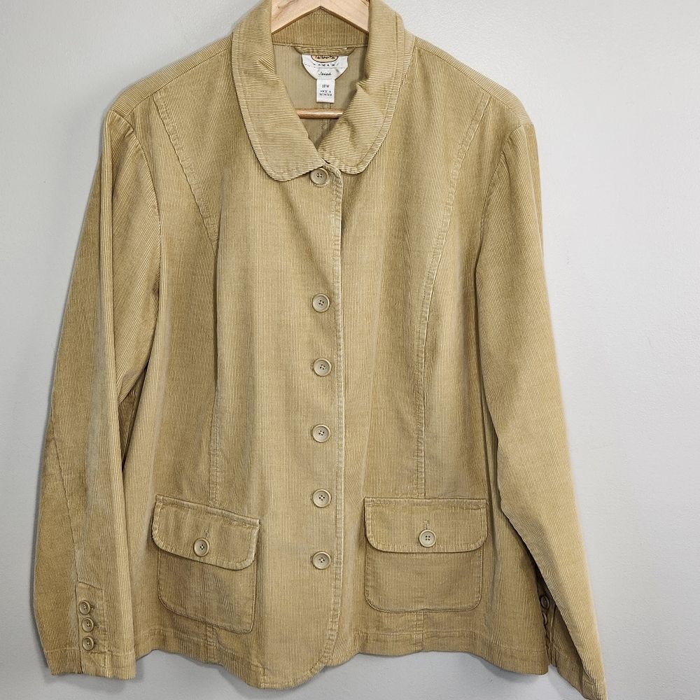 Talbots Woman Blazer Size 18W Corduroy Camel Stretch office teacher casual